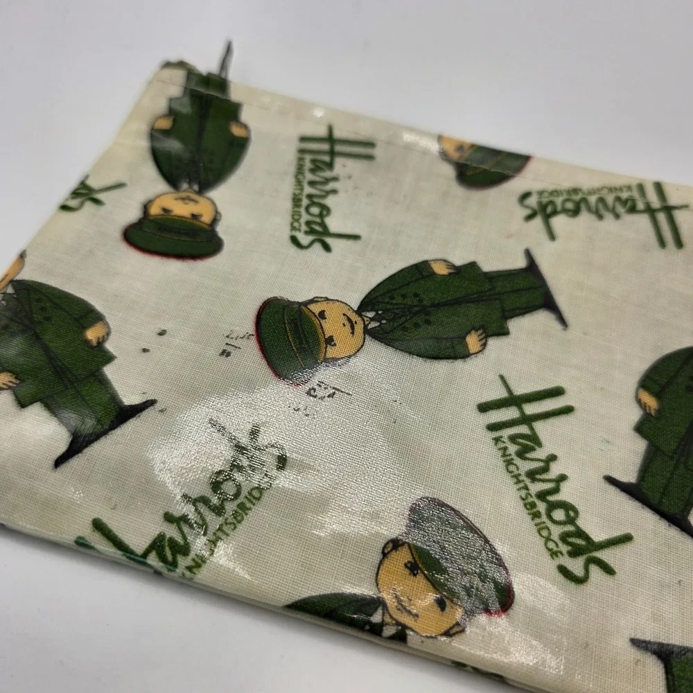 Harrods Knightsbridge Green Man‎ Doorman Coated Canvas Zipper Pouch Cream Small